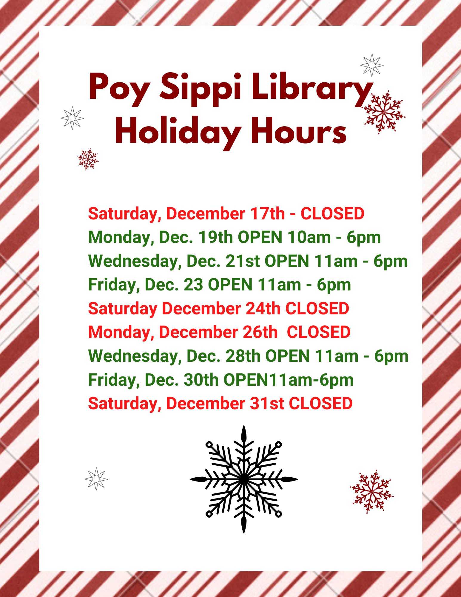 Poy Sippi Library Holiday Hours Poy Sippi Public Library